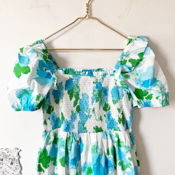 NWT Sugarlips Merrill Blue Floral Tiered Ruffle Smocked Mini Dress Pockets XL - Picture 4 of 9